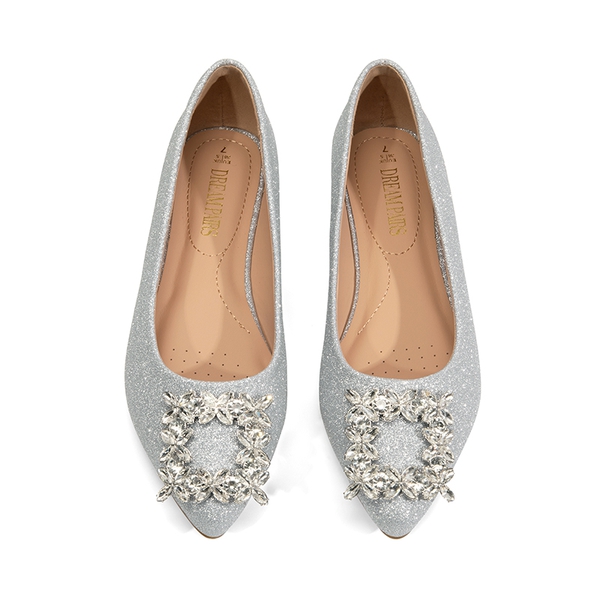 Rhinestone Square Buckle Flats - SILVER-GLITTER - 5